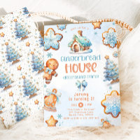 Maison en pain d'épices décorant fête bleu Anniver