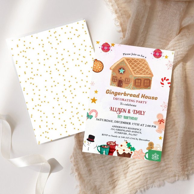 Invitation Maison en pain d'épices décorant Twin 1er Annivers (Créateur téléchargé)