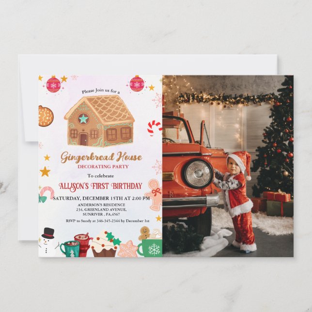Invitation Maison en pain d'épices fête Décoration 1er Annive (Devant)