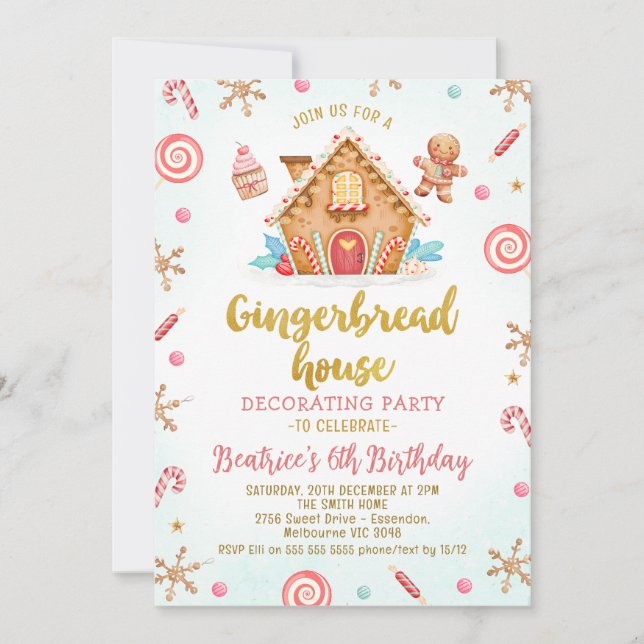Invitation Maison en pain d'épices mignonne fête de décoratio (Devant)