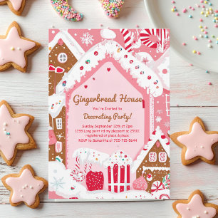 Invitation Maison en pain d'épices rose fête de décoration