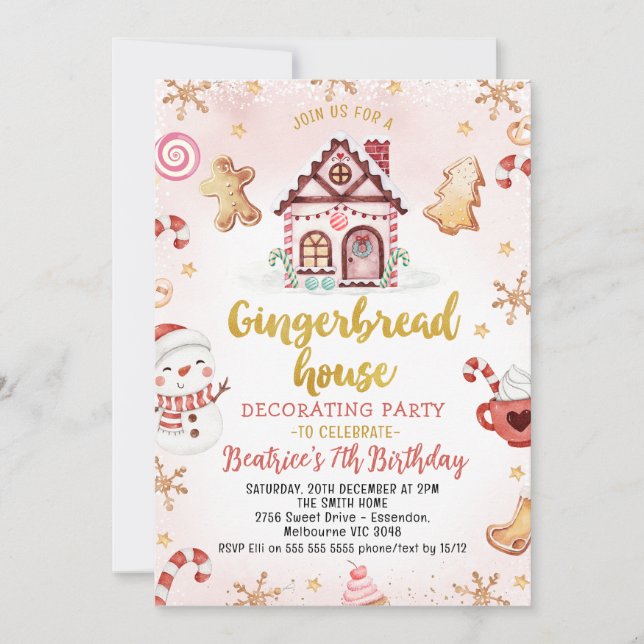 Invitation Maison en pain d'épices rouge fête de décoration (Devant)