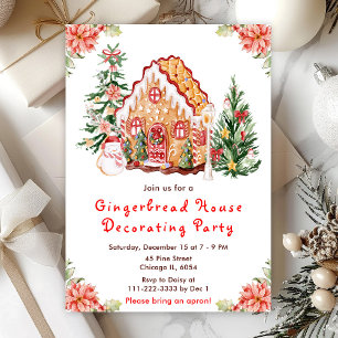 Invitation Maison en pain d'épices rouge fête de décoration