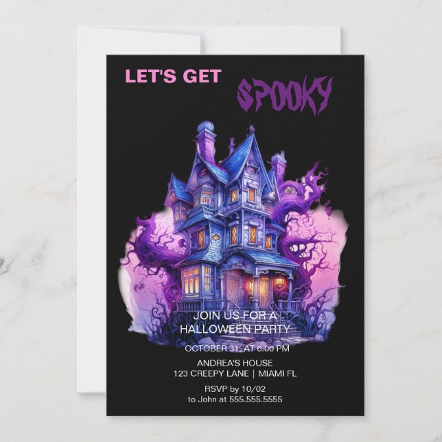 Invitation Maison gothique éffrayante hantée Halloween Noir (Devant)