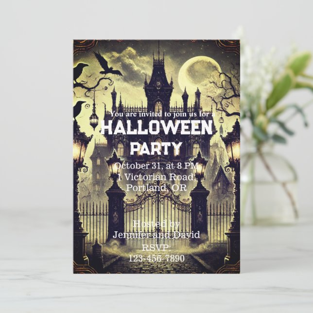 Invitation Maison gothique victorienne hantée Halloween Vinta (Debout devant)