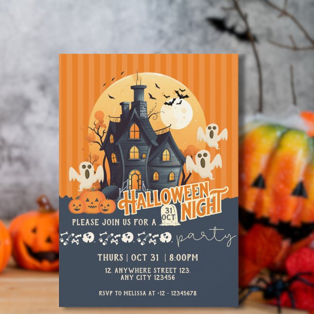 Invitation Maison Halloween moderne noire et orange Haunween (Créateur téléchargé)