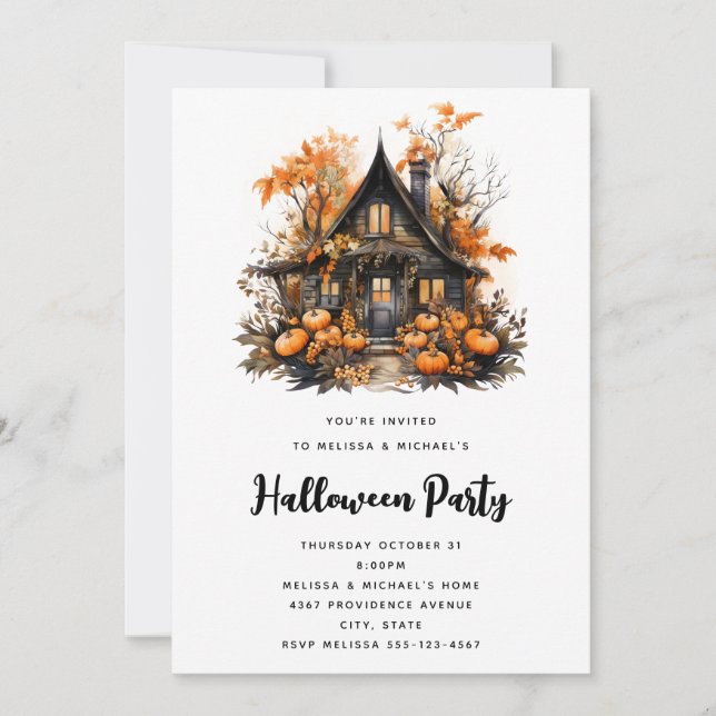 Invitation Maison hantée avec Halloween Citrouille (Devant)