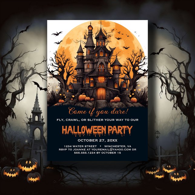Invitation Maison hantée Bats Arbres Éffrayant Halloween Part (Créateur téléchargé)