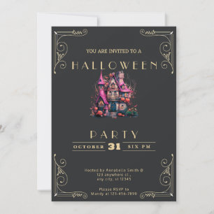 Invitation Maison hantée Black & Gold sur tableau noir Hallow