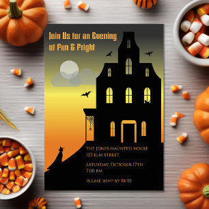 Invitation Maison hantée Black & Orange Soirée Halloween
