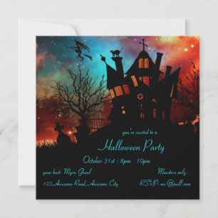 Invitation Maison hantée Ciel rouge et bleu