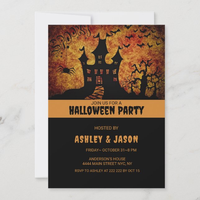 Invitation Maison hantée de la fête d'Halloween adulte (Devant)