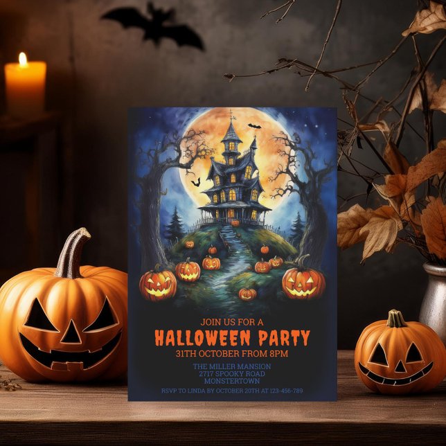 Invitation Maison hantée d'Halloween avec parti Citrouille (Créateur téléchargé)