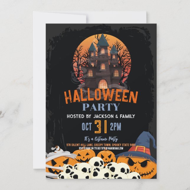 Invitation Maison hantée du Parti Citrouille d'Halloween (Devant)