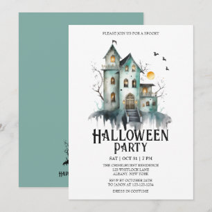 Invitation Maison hantée Éffrayant Costume Mint Halloween Par