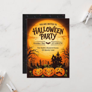 Invitation Maison hantée effrayante & citrouilles Halloween