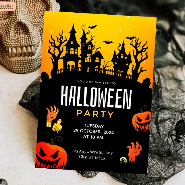 Invitation Maison Hantée éffrayante et fête d'Halloween Citro (Spooky Haunted House & Pumpkins Halloween Party Invitation
)