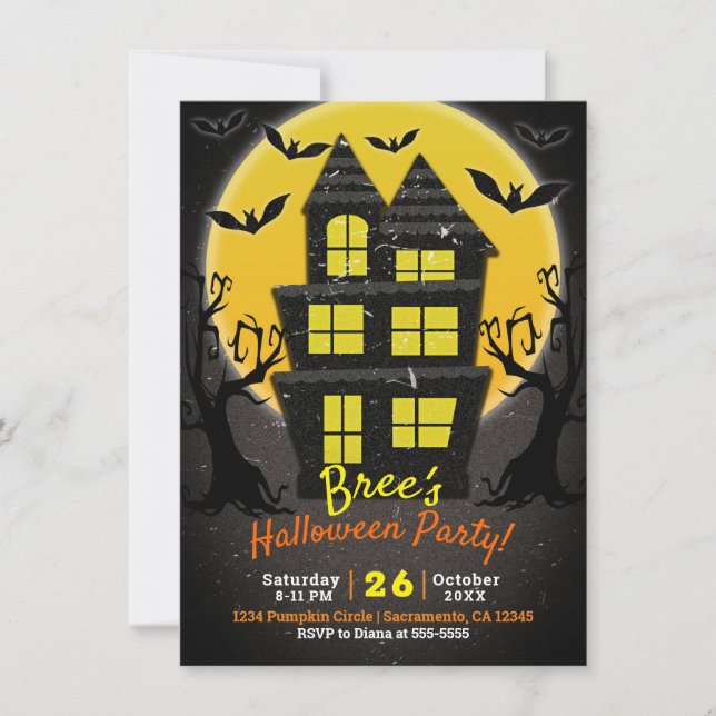 Invitation Maison hantée et arbres Éffrayants Fête d'Hallowee (Devant)