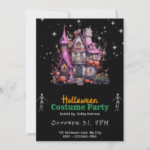 Invitation Maison Hantée Étoiles Citrouilles Noir Halloween