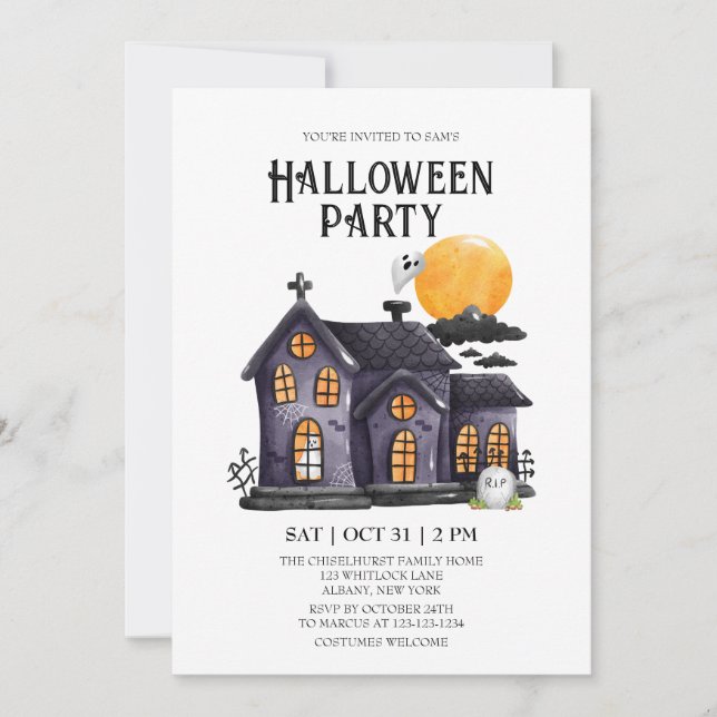 Invitation Maison hantée Fantôme Éffrayant Halloween Party (Devant)