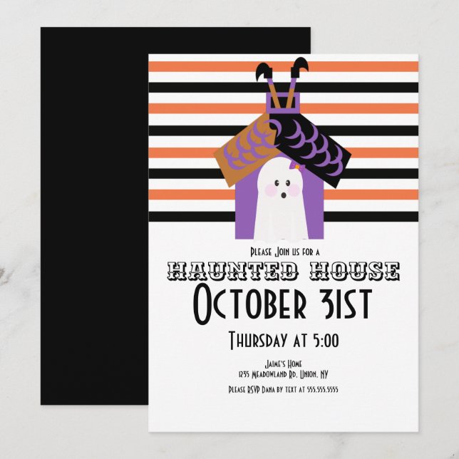 Invitation Maison Hantée Fantôme Sorcière Halloween Fête (Devant / Derrière)