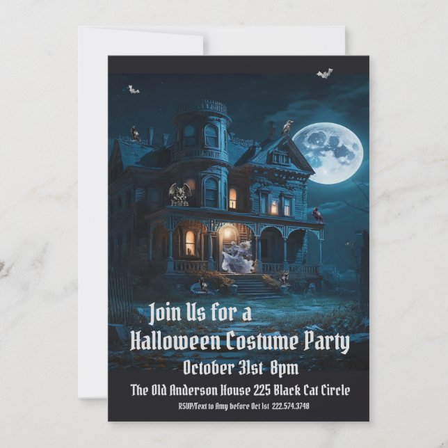 Invitation Maison hantée, fête du costume d'Halloween (Devant)