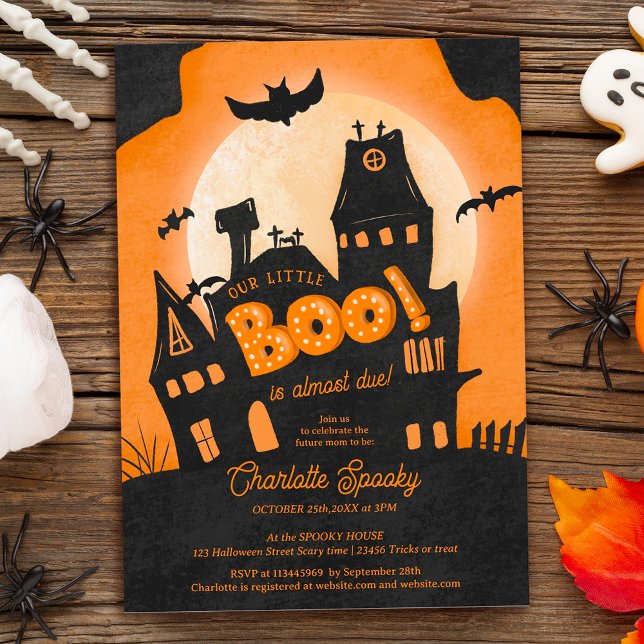 Invitation Maison hantée Halloween petit baby shower de livre (Haunted house Halloween little boo baby shower Invitation)