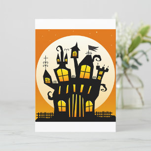 Invitation Maison hantée Halloween Silhouette Pleine Lune