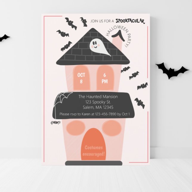 Invitation Maison hantée mignonne pour fête d'Halloween d'enf (Créateur téléchargé)