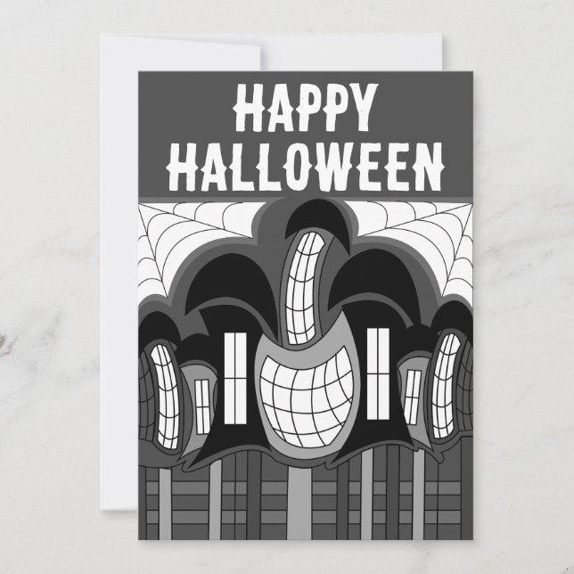 Invitation Maison hantée noire et blanche Fête d'Halloween (Devant)