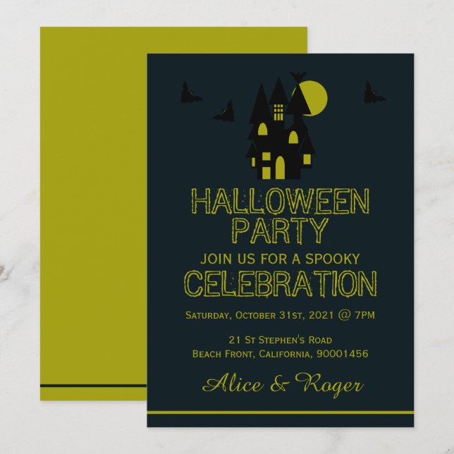 Invitation Maison hantée, Parti d'Halloween (Devant / Derrière)