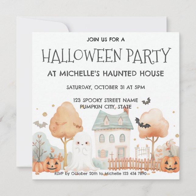Invitation Maison hantée pour enfants mignons Fête d'Hallowee (Devant)