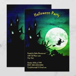 Invitation Maison Hantée Soirée Halloween Lune Sorcière
