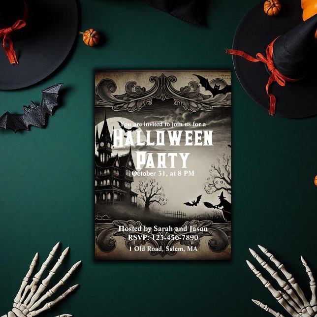 Invitation Maison hantée victorienne vintage Halloween Party (Vintage Victorian Haunted House Halloween Party Invitation)