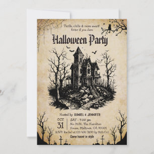 Invitation Maison hantée vintage chauves-souris Halloween Par