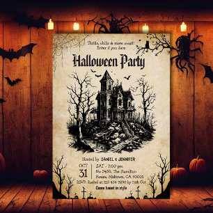 Invitation Maison hantée vintage chauves-souris Halloween Par