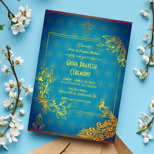 Invitation Maison hindou Réchauffement Griha Pravesh Golden P (Créateur téléchargé)
