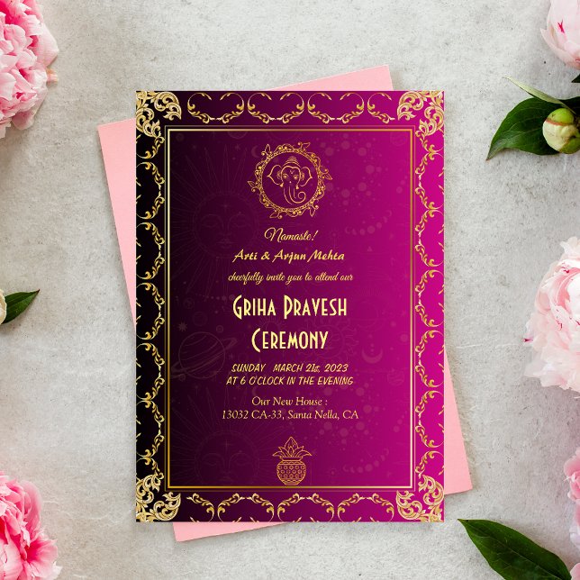 Invitation Maison hindou Réchauffement Griha Pravesh Rose dor (Créateur téléchargé)