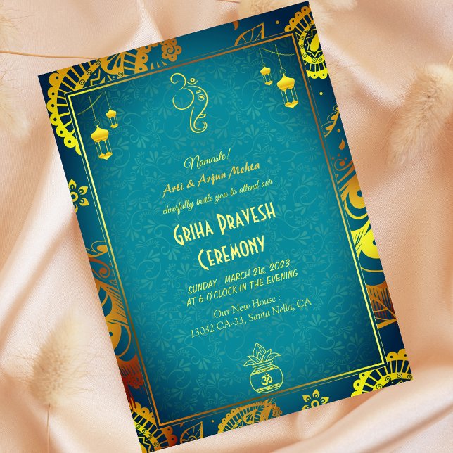 Invitation Maison hindou Réchauffement Griha Pravesh Turquois (Créateur téléchargé)