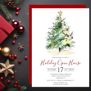 Invitation Maison ouverte arbre de Noël aquarelle commerciale