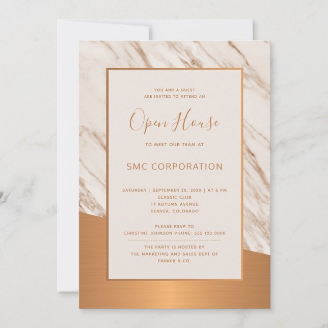 Invitation Maison ouverte de la société en cuivre marbré (Devant)