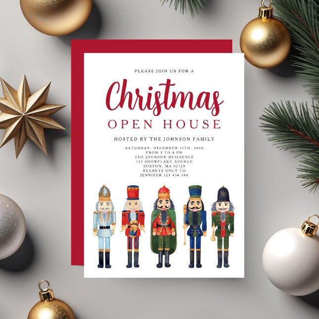 Invitation Maison ouverte de Noël (Red Nutcracker Christmas Open House Invitation)