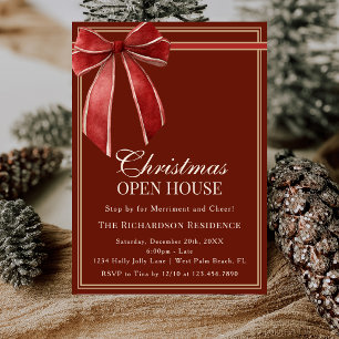 Invitation Maison Ouverte de Noël Élégante Rouge Or Coquette