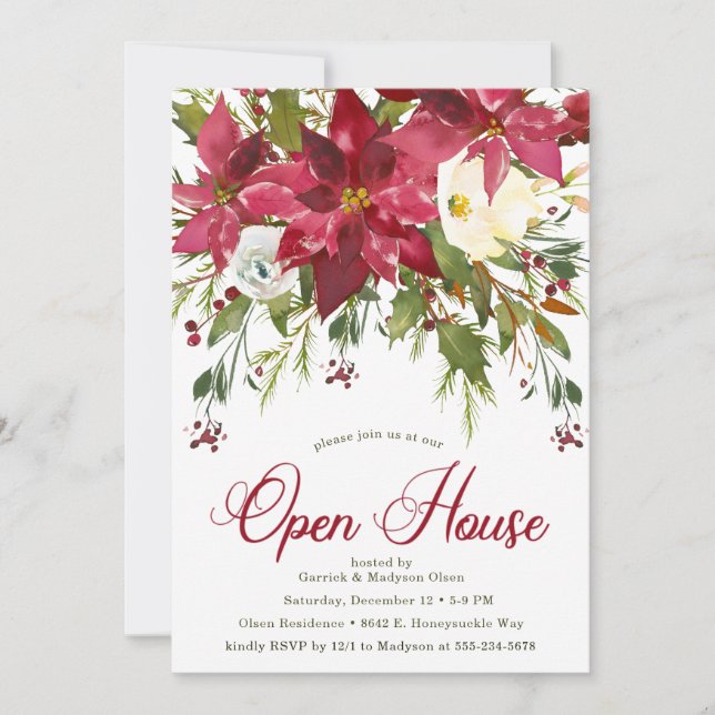 Invitation Maison ouverte de vacances de Poinsettia (Devant)
