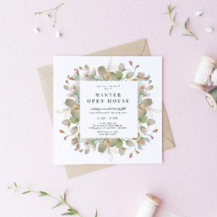 Invitation Maison ouverte élégante carrée de verdure hivernal