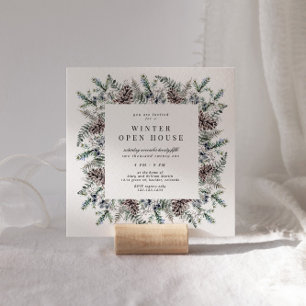 Invitation Maison Ouverte Élégante Carrée Pastel Hivernale