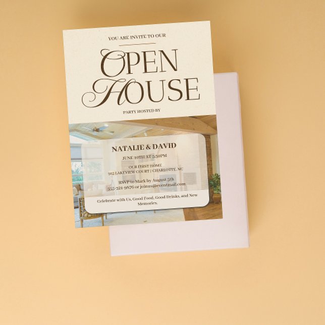Invitation Maison ouverte élégante moderne Logo photo Entrepr (Modern Elegant Open House Photo Logo Business Invitation Businesses & Realtors – for seasonal office)