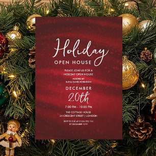 Invitation Maison ouverte élégante pour les fêtes Red Sparkle