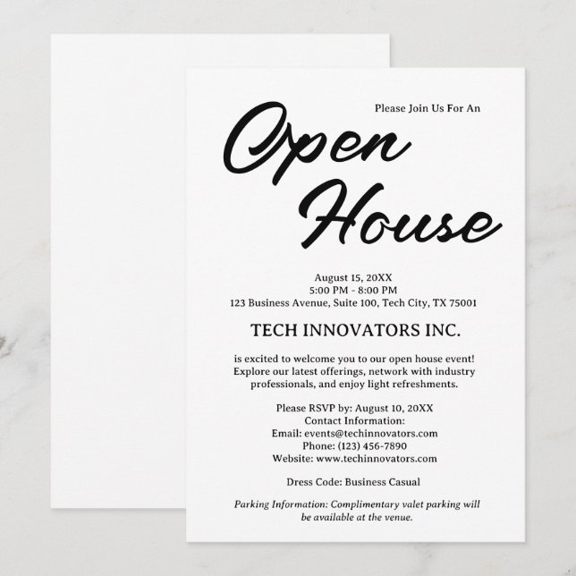 Invitation Maison ouverte moderne Black & White Business (Devant / Derrière)