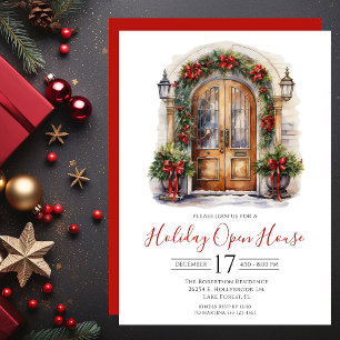 Invitation Maison ouverte pour les fêtes avec porte d'entrée